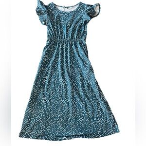 Teal Dress with White Polka Dots - Youth Large